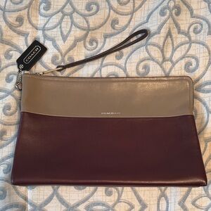 Coach Eggplant and Tan Leather Clutch / Wristlet Bag